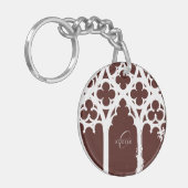 ミニマルなゴシック窓の書道バーガンディ キーホルダー (正面左)