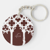 ミニマルなゴシック窓の書道バーガンディ キーホルダー (裏面)