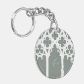 ミニマルなゴシック窓の書道Sage Green キーホルダー (正面左)