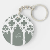 ミニマルなゴシック窓の書道Sage Green キーホルダー (裏面)