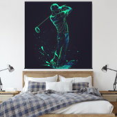 ミニマルなゴルファー緑のグローシルエット キャンバスプリント (インサイチュ (寝室))