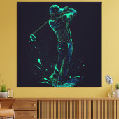 ミニマルなゴルファー緑のグローシルエット キャンバスプリント (インサイチュ (リビング))