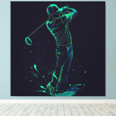 ミニマルなゴルファー緑のグローシルエット キャンバスプリント (インサイチュ (ウッドフロア))