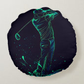 ミニマルなゴルファー緑のグローシルエット ラウンドクッション (裏面)
