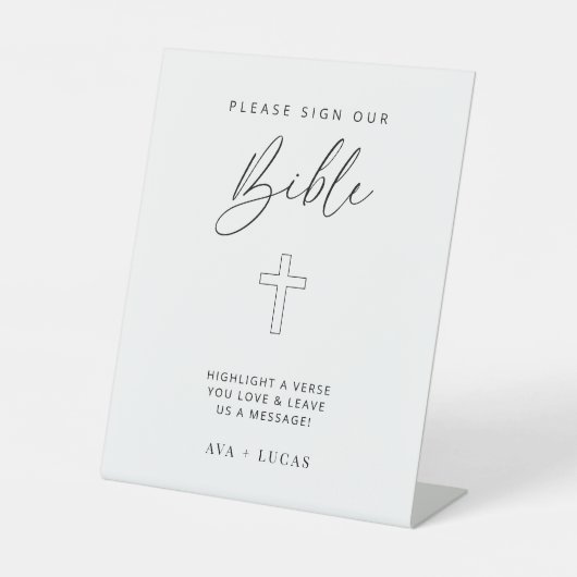 ミニマルなサイン私たちの聖書の結婚ゲストブックのサイン 台座サイン (正面)