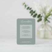 ミニマルなサググリーンウェディング宿泊案内 エンクロージャーカード (スタンド正面)