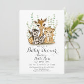 ミニマルなサファリをテーマにしたベビーシャワーの招待状 招待状 (スタンド正面)