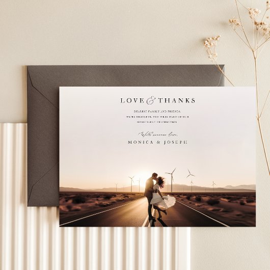 ミニマルなサンセット結婚写真のサンキューカード サンキューカード