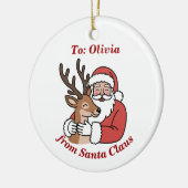 ミニマルなサンタ&ディアラインアートクリスマス セラミックオーナメント (左)