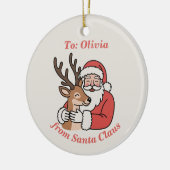 ミニマルなサンタ&ディアラインアートクリスマス セラミックオーナメント (左)