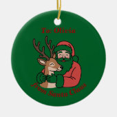 ミニマルなサンタ&ディアラインアートクリスマス セラミックオーナメント (正面)