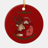 ミニマルなサンタ&ディアラインアートクリスマス セラミックオーナメント (正面)
