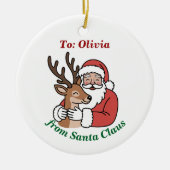 ミニマルなサンタ&ディアラインアートクリスマス セラミックオーナメント (正面)