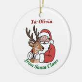 ミニマルなサンタ&ディアラインアートクリスマス セラミックオーナメント (左)