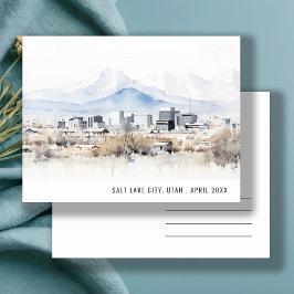 ミニマルなシックなソルトレイクシティ ユタ州 水彩画 トラベル ポストカード