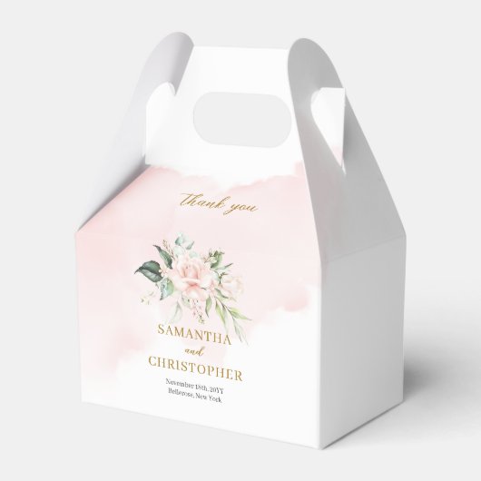 ミニマルなシックなピンクのバラのユーカリ金ゴールド結婚ズ フェイバーボックス (正面サイド)