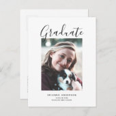 ミニマルなシックなブラシスクリプト写真卒業 案内ポストカード (正面/裏面)