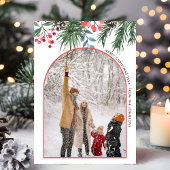 ミニマルなシックなホリーベリーアーチフォトクリスマス シーズンカード