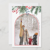 ミニマルなシックなホリーベリーアーチフォトクリスマス シーズンカード (正面)