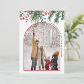 ミニマルなシックなホリーベリーアーチフォトクリスマス シーズンカード (スタンド正面)