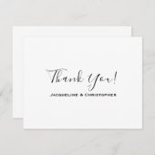 ミニマルなシックパーソナライズされたブラック結婚スクリプト サンキューカード (正面/裏面)