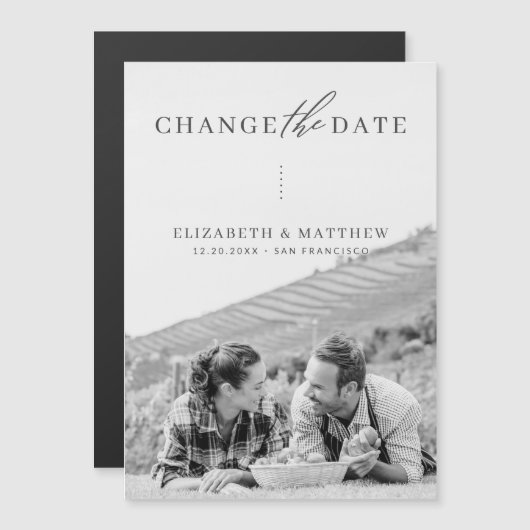 ミニマルなシック写真の日付を変更結婚する マグネット招待状 (正面/裏面)