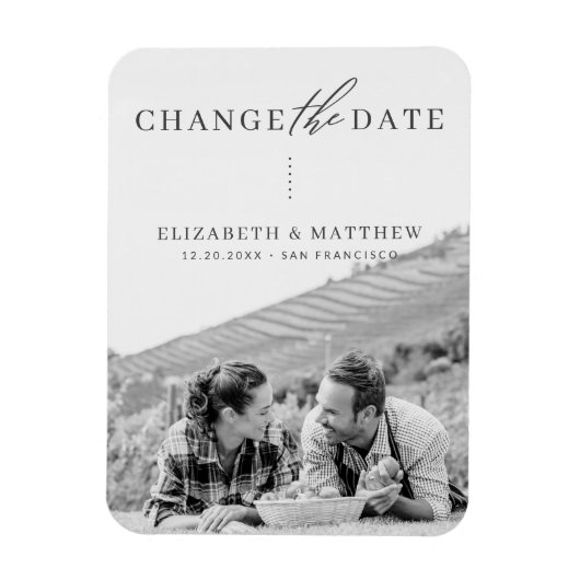 ミニマルなシック写真の日付を変更結婚する マグネット (縦)