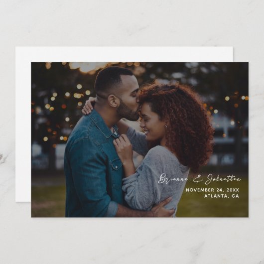 ミニマルなシック写真H日付2Bを保存 招待状 (正面/裏面)