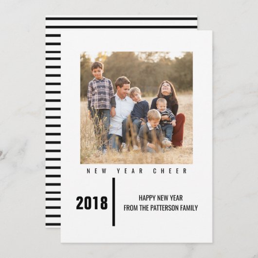 ミニマルなシック新年のフォトカード |黒 シーズンカード (正面/裏面)