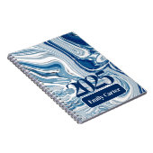 ミニマルなシック海波水色の青い渦巻き ノートブック (右側)