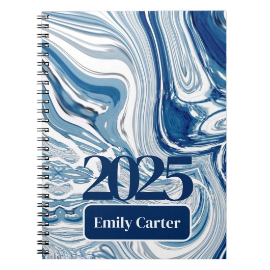 ミニマルなシック海波水色の青い渦巻き ノートブック (正面)