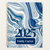 ミニマルなシック海波水色の青い渦巻き プランナー手帳 (正面)