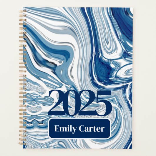 ミニマルなシック海波水色の青い渦巻き プランナー手帳 (正面)