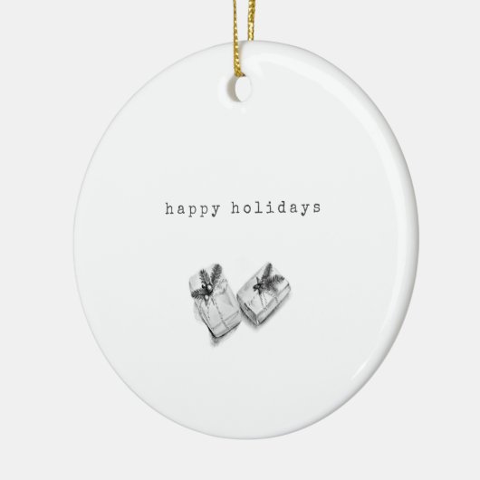 ミニマルなシック白黒クリスマスプレゼント セラミックオーナメント (左)