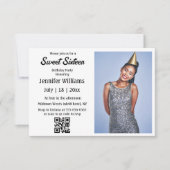 ミニマルなシックsweet sixteenqrコード写真 招待状 (正面)