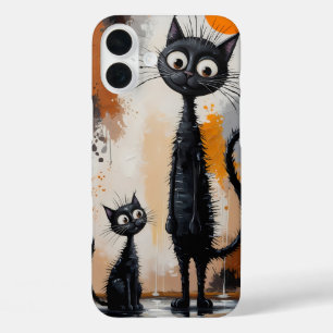 ミニマルなシュレアルな黒猫アート iPhone 16 PLUSケース