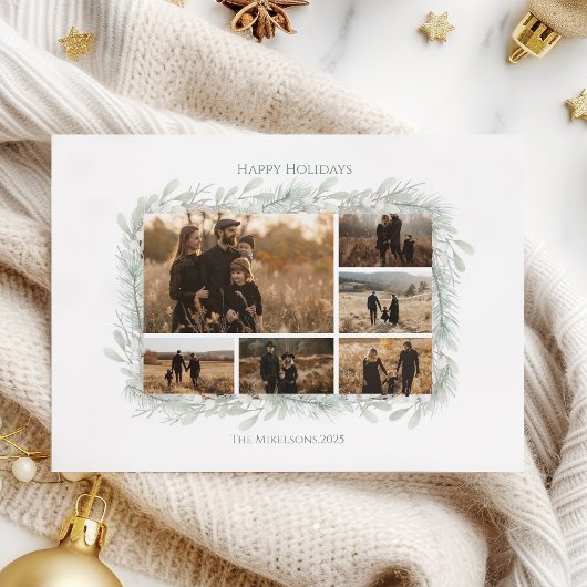 ミニマルなシルバーパイン写真クリスマス シーズンカード