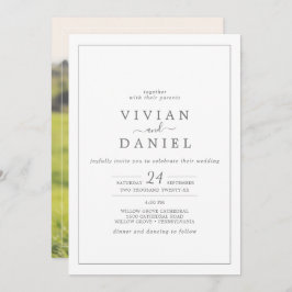 ミニマルなシルバーフォト結婚オンザバック 招待状