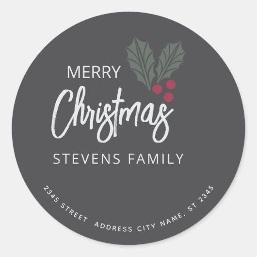ミニマルなシンプルなホーリー　メリークリスマス ラウンドシール (正面)