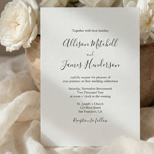 ミニマルなシンプルな手書きスクリプトの結婚式写真 招待状