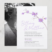 ミニマルなシンプルな水彩 春の花 紫 招待状 (正面/裏面)