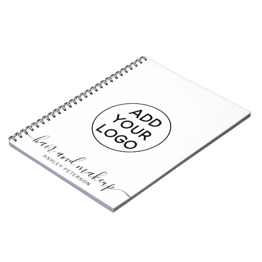 ミニマルなシンプルな黒と白のロゴ ヘア メイク ノートブック (左側)