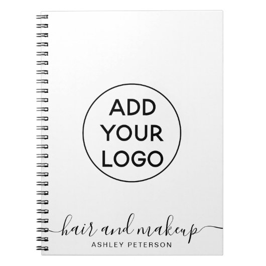 ミニマルなシンプルな黒と白のロゴ ヘア メイク ノートブック (正面)