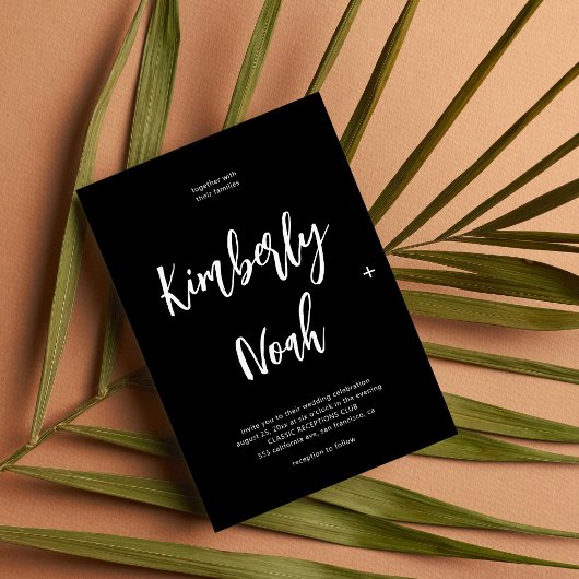 ミニマルなシンプルスクリプトのモノクロ結婚式 招待状