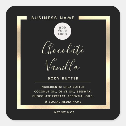 ミニマルなシンプルロゴ タイポグラフィー ゴールドフレーム スクエアシール (正面)