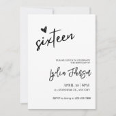 ミニマルなスイート16の誕生日パーティー、スイート16の招待状 招待状 (正面)