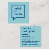 ミニマルなスカイブルーはっきりしたハロースピーチバブル スクエア名刺 (正面/裏面)