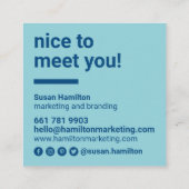 ミニマルなスカイブルーはっきりしたハロースピーチバブル スクエア名刺 (裏面)