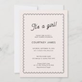 ミニマルなスカラップは女の子の赤ちゃんシャワーだ 招待状 (正面)