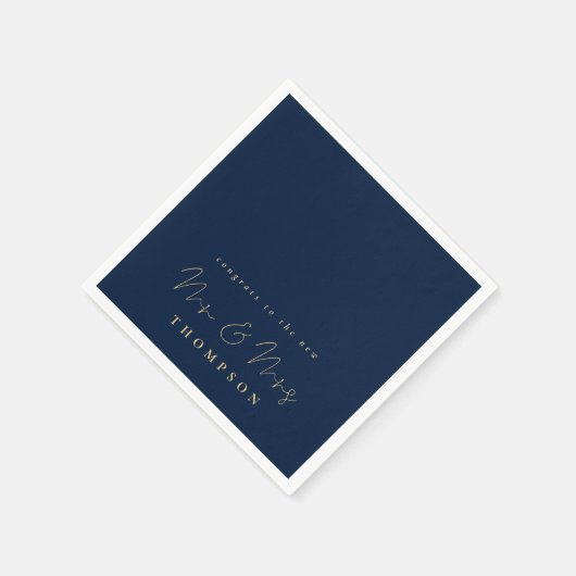 ミニマルなスクリプトおめでとうネイビー結婚金ゴールド スタンダードカクテルナプキン (角)